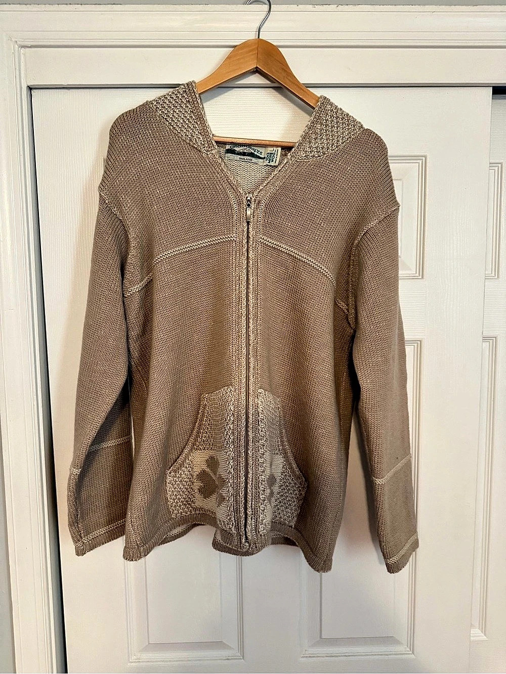 Arab Crafts 100% Wool Knit Zip Hooded Cardigan Large Like New